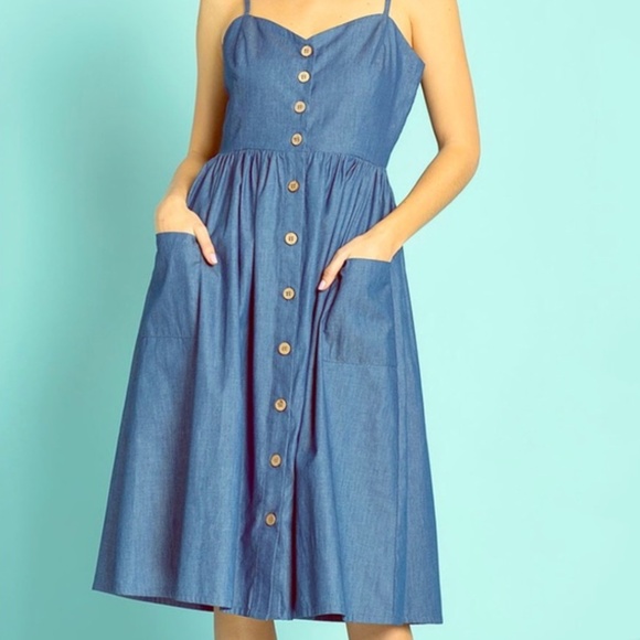 denim fit and flare midi dress